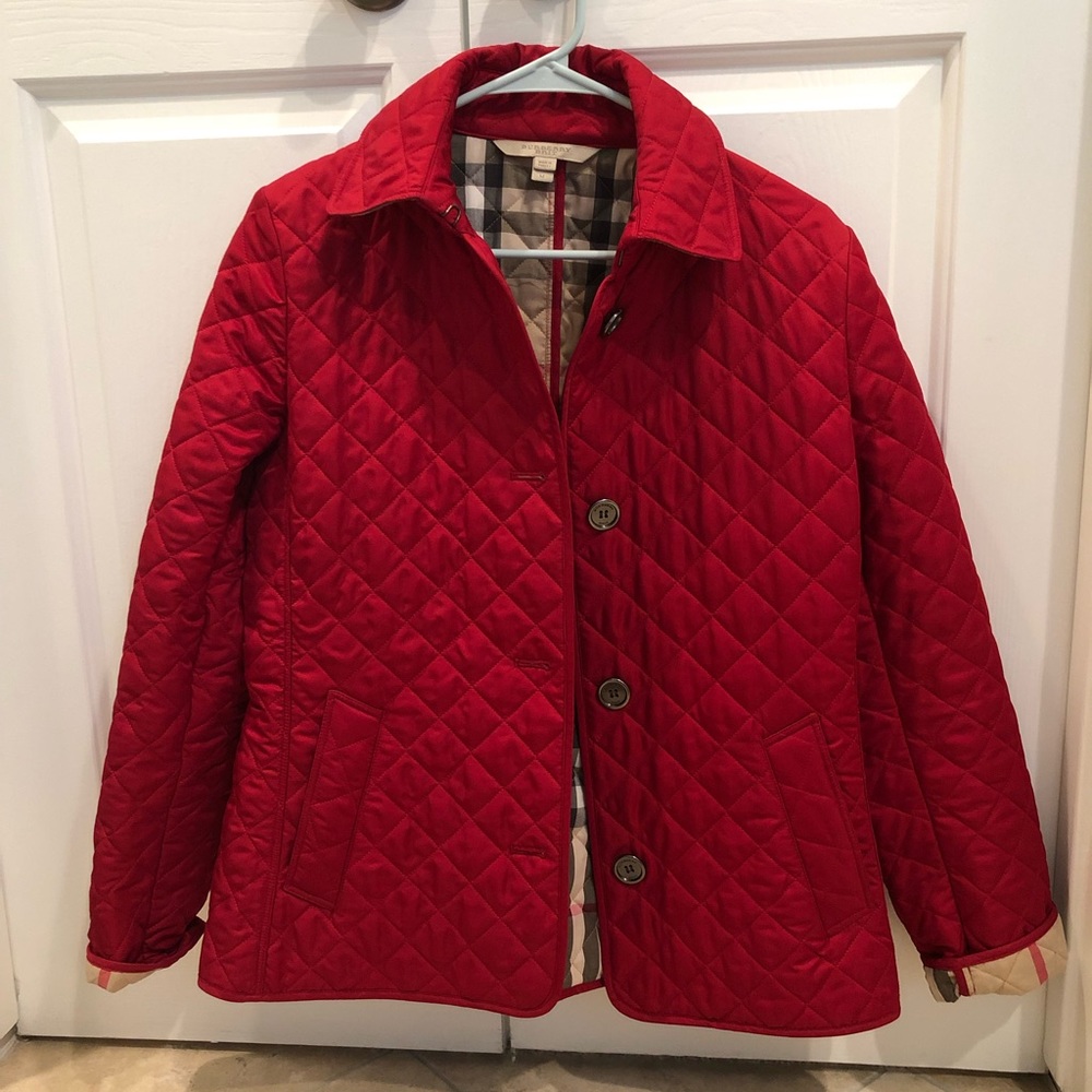 Worn once - Burberry Red Quilted Jacket